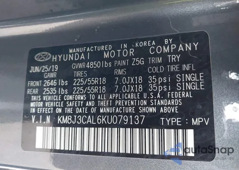 2019 Hyundai Tucson Limited z USA, uszkodzony, nr VIN KM8J3CAL6KU079137